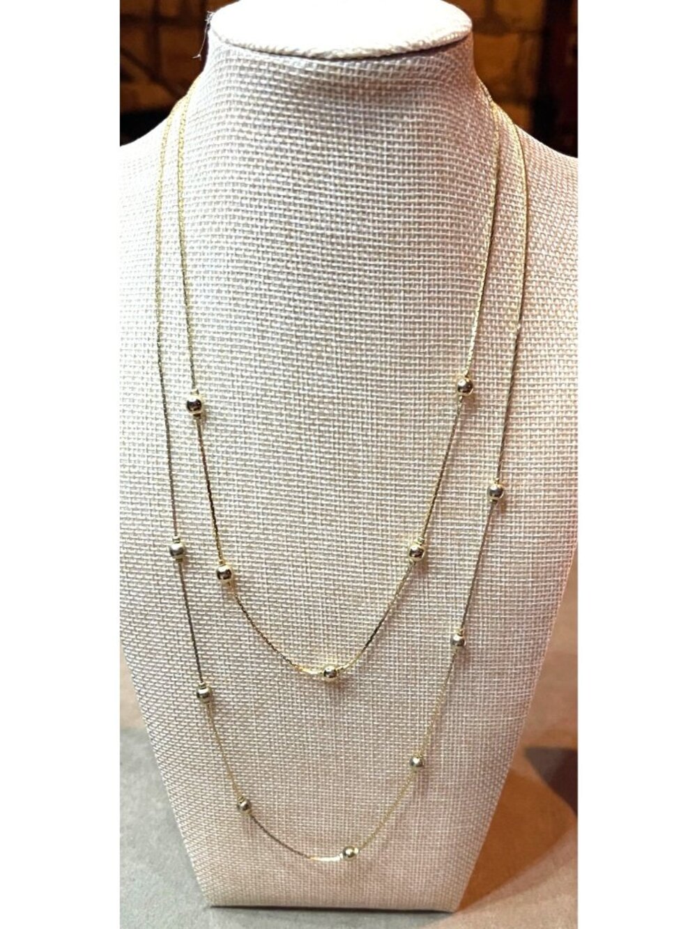 Vintage 80s Long Layering Bead Station Chain Necklace 2 Piece Lot